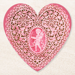 CUPID LACE HERZ IN ROSA ROTE BLUMEN Zum Valentinst Untersetzer