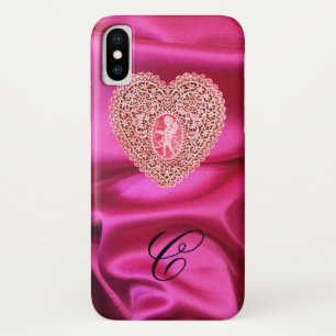CUPID LACE HERZ SEIDE ROSA FUCHSIA STOFF MONOGRAMM iPhone X HÜLLE
