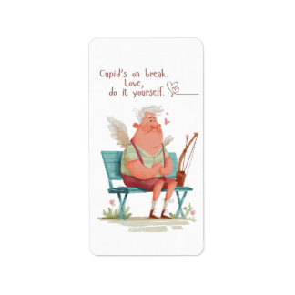 Cupid macht Pause. Liebe, mach es selbst. Adressaufkleber