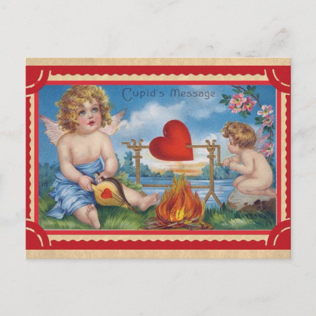 Cupid-Meldung für Vintagen Valentinstag Postkarte (Vorderseite)