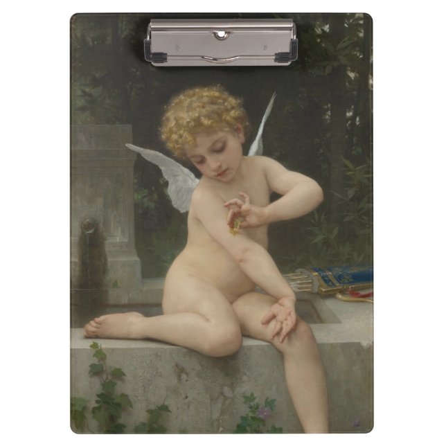 Cupid mit Schmetterling (von Bouguereau) Klemmbrett (Vorderseite)