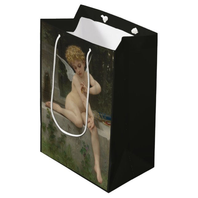 Cupid mit Schmetterling (von Bouguereau) Mittlere Geschenktüte (Vorderseite Schrägansicht)
