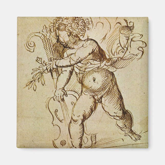 Cupid mit Violine von Domenico Campagnola Magnet (Vorne)