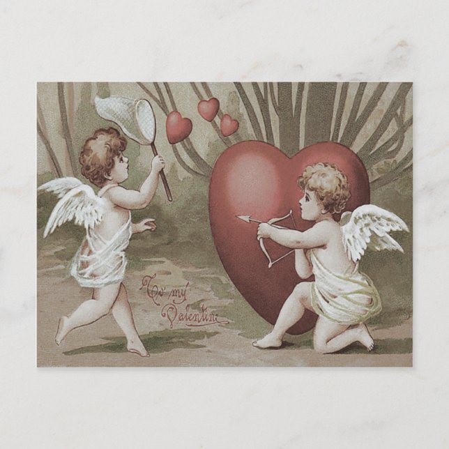 Cupid Netz Herz Bogen Pfeil Postkarte (Vorderseite)