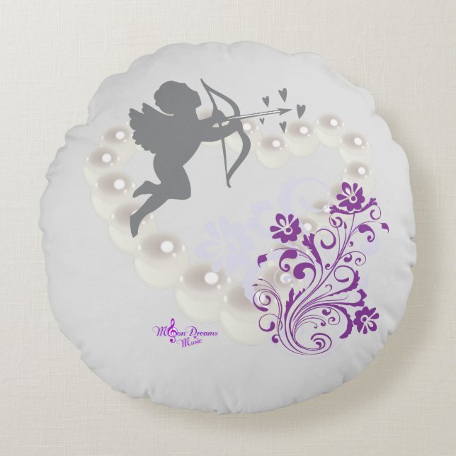 Cupid Pearls Blumenherz Silver Gray Round Pillow Rundes Kissen (Vorderseite)