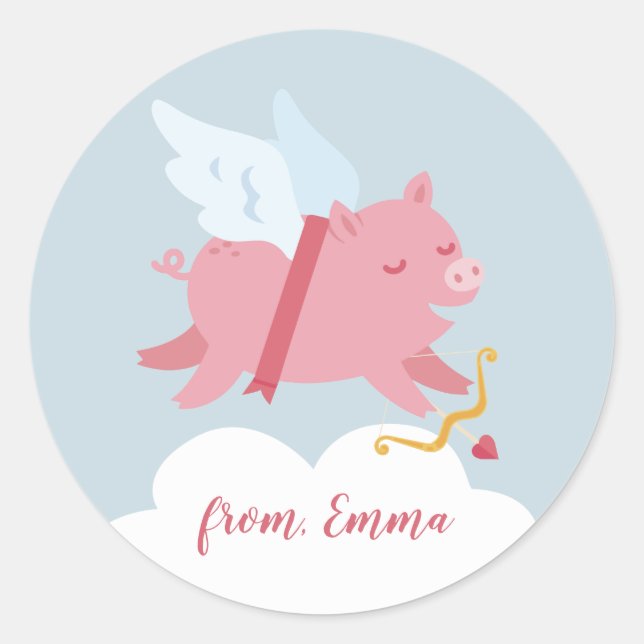 Cupid Pig Valentinsticker Runder Aufkleber (Vorderseite)