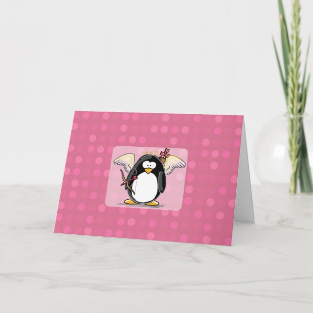 Cupid Pinguin Card Feiertagskarte (Vorderseite)