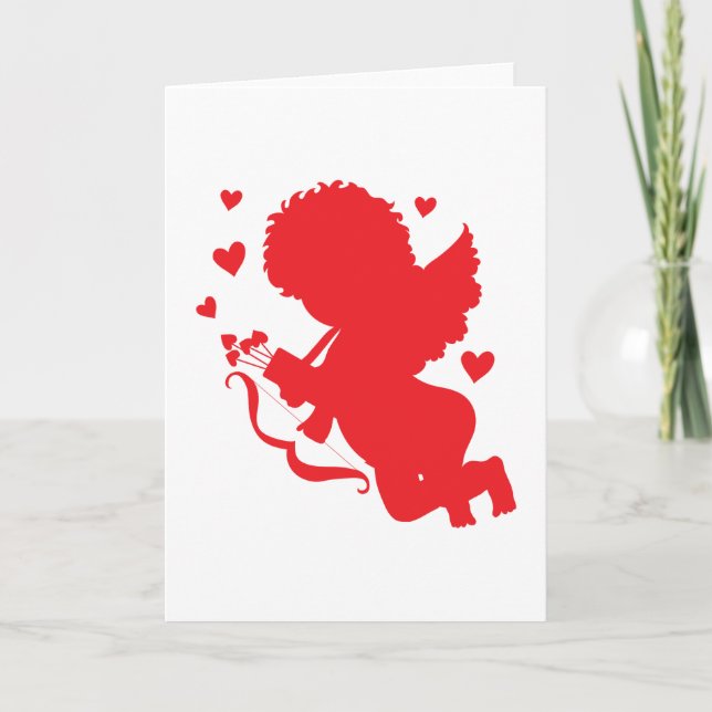 Cupid Red Silhouette Feiertagskarte (Vorderseite)
