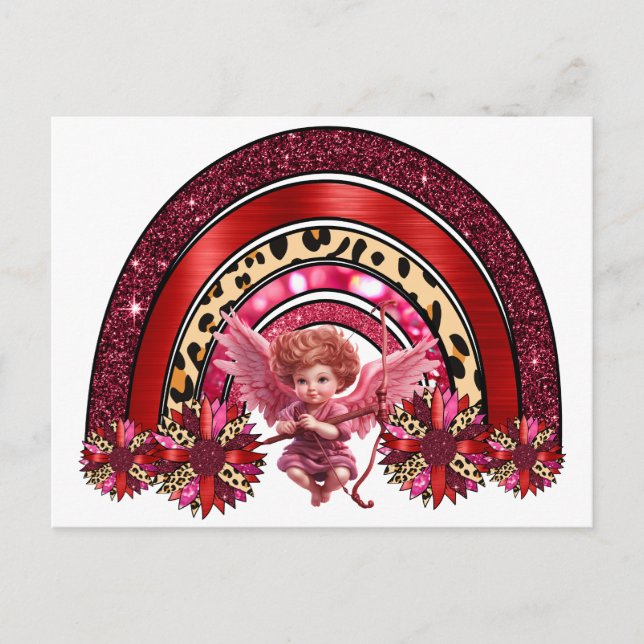 Cupid Regenbogenvalentin's Day Liebe Bogen Pfeil L Postkarte (Vorderseite)