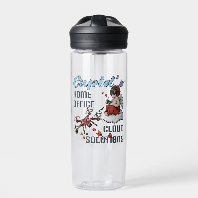 Cupid’s Home Office, Drone Valentine’s Day Trinkflasche (Vorderseite)