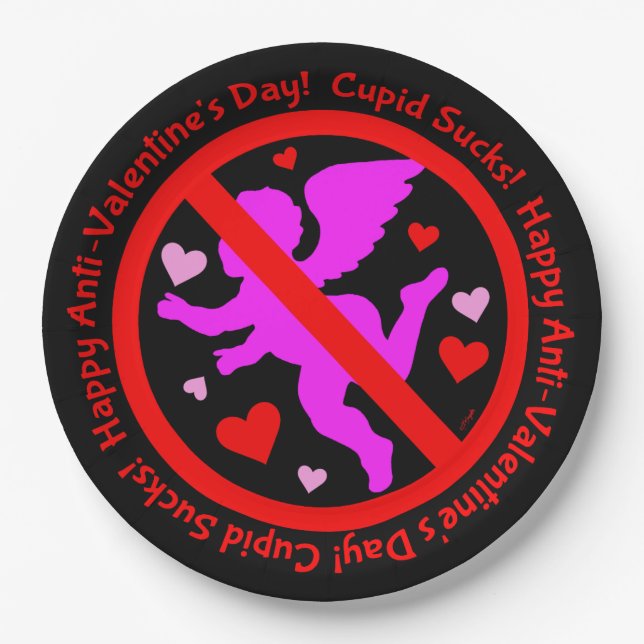 Cupid Sind zum Kotzen glücklichen Anti-Valentinsta Pappteller (Vorderseite)