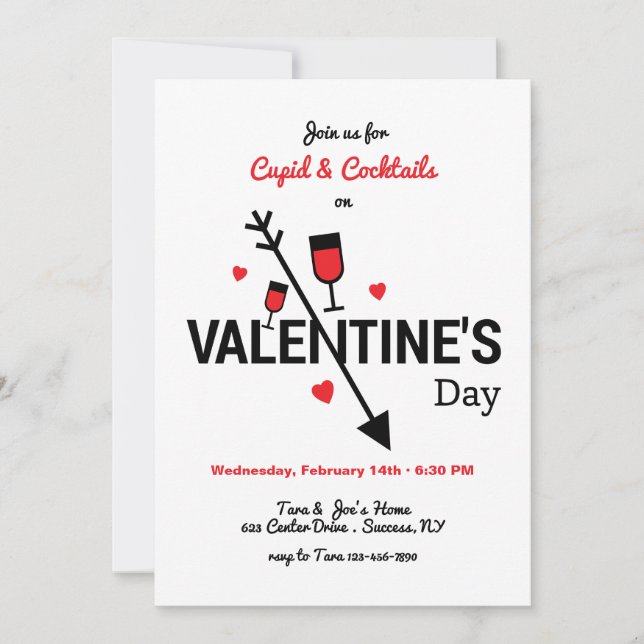 Cupid und Cocktails Valentinstag Einladung (Vorderseite)