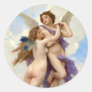 Cupid und Psyche Vintag Bouguereau Runder Aufkleber