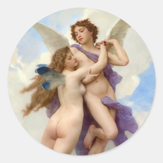 Cupid und Psyche Vintag Bouguereau Runder Aufkleber (Vorderseite)