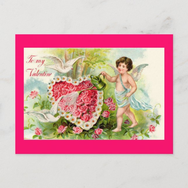 Cupid Valentine Roses Postkarte (Vorderseite)