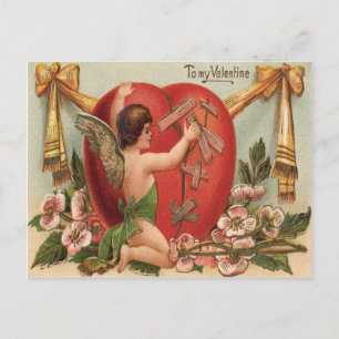 Cupid zerbrochenes Herz Blumen flickend Postkarte