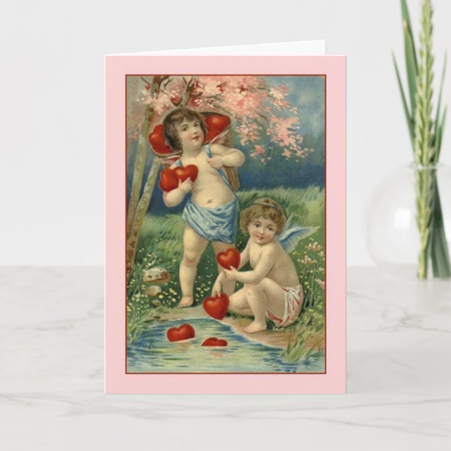 Cupides et Coeurs victoriens Carte Saint Valentin (Devant)