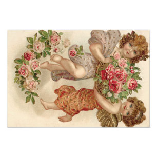 Cupido Cherub Engel Korb Rosen Rose Fotodruck