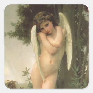 Cupido (Cupidon) Engelporträt von Bouguereau Quadratischer Aufkleber