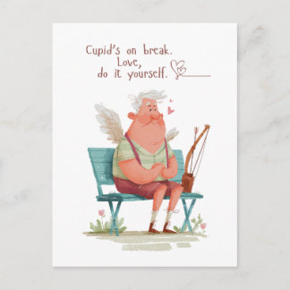 Cupido macht Pause. Liebe, mach es selbst. Postkarte