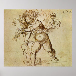 Cupido mit einer Violine von Domenico Campagnola Poster