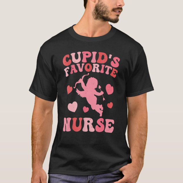 Cupid's Favorite Nurse Cute Pink Heart Happy Valen T-Shirt (Vorderseite)