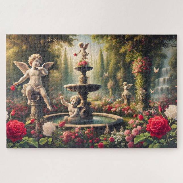 Cupid's Garden Cherub and Rose Romantic Artwork (Horizontal)