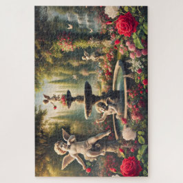 Cupid's Garden Cherub and Rose Romantic Artwork