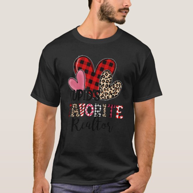 Cupids Lieblingsrealtor mit drei Herz Valentins T-Shirt (Vorderseite)