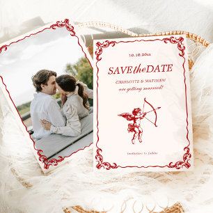 Cupids Pfeil Rote Vintage-Hochzeit Termin merken Einladung