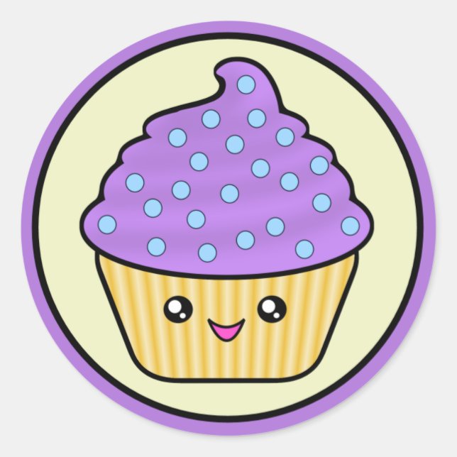 Cuppy Cake Lila Kawaii Runder Aufkleber (Vorderseite)