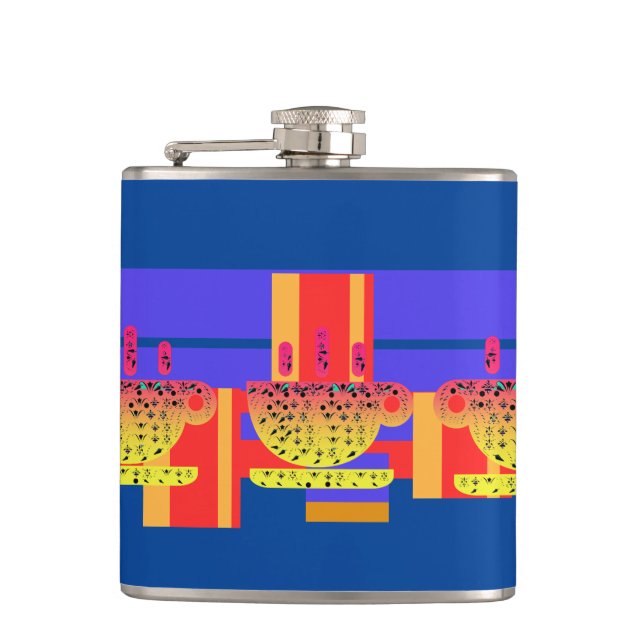 CUPS + Primärfarben Vinyl-Wrapped Flask Flachmann (Vorderseite)
