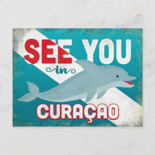 Curaçao Dolphin - Retro Vintage Reise Postkarte