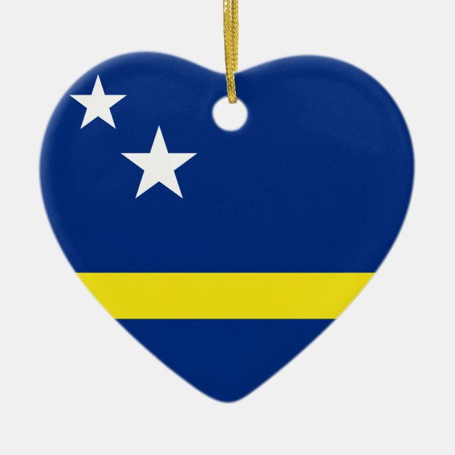 Curaçao Flag Herzverzierung Keramikornament (Vorne)