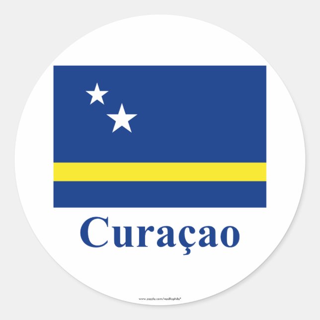 Curacao-Flagge mit Name auf Niederländisch Runder Aufkleber (Vorderseite)