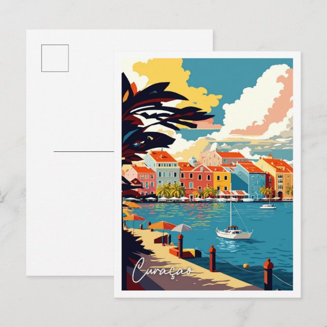 Curacao Karibik Vintage Illustration Postkarte (Vorne/Hinten)