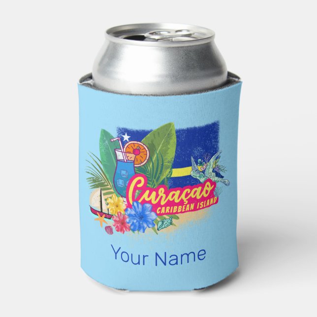 Curacao Retro-Karibische Insel mit Schildkröte Vin Dosenkühler (Kanne Vorderseite)