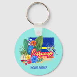 Curacao Retro-Karibische Insel mit Schildkröte Vin Schlüsselanhänger