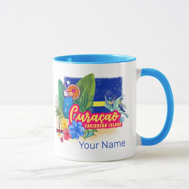 Curacao Retro-Karibische Insel mit Schildkröte Vin Tasse (Rechts)