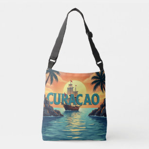 Curacao-Segelschiff bei Sonnenuntergang Tragetaschen Mit Langen Trägern