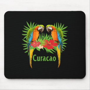 Curacao Vacation Parrots Tropische Blume Green Pa Mousepad