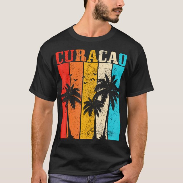 Curacao Vintag Palm Tree Surfer Karibik T-Shirt (Vorderseite)