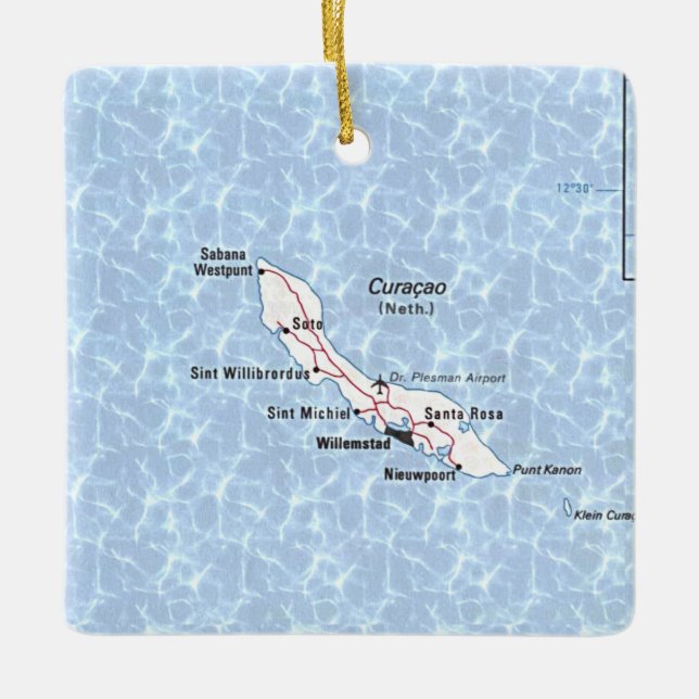 Curaçao Vintage Map Keramikornament (Vorderseite)