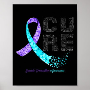 Cure Blue Lila Ribbon Suizidprävention Awarene Poster