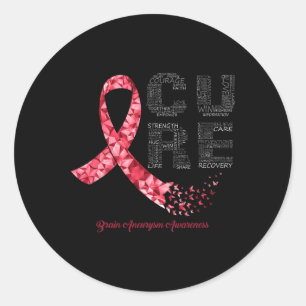 CURE Burgundy Ribbon Brain Aneurysm Bewusstsein Runder Aufkleber