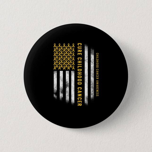 Cure Childhood Cancer Gold Ribbon Usa Flag Support Button (Vorderseite)