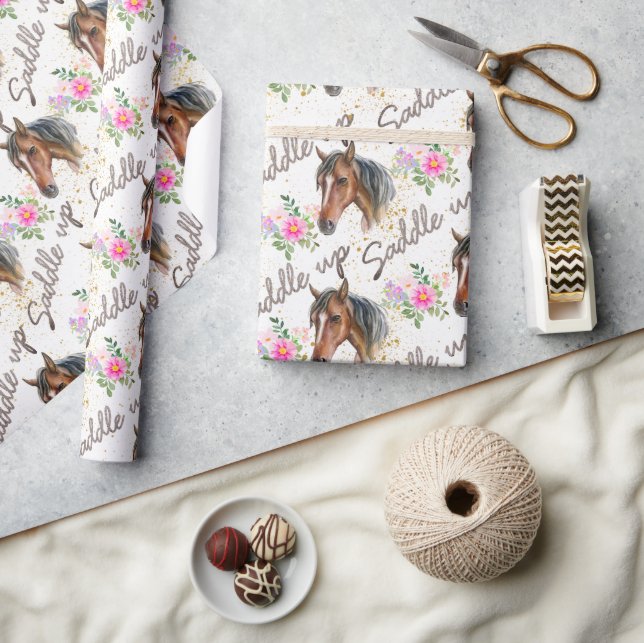 Cure Horse Elegante White Birthday Girl Cowgirl Geschenkpapier (Kunsthandwerk)