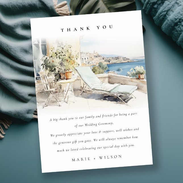 Curfu Griechenland Wasserfarbenlandschaft Hochzeit Dankeskarte (Von Creator hochgeladen)