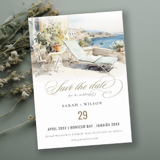 Curfu Griechenland Wasserfarbenlandschaft Hochzeit Save The Date