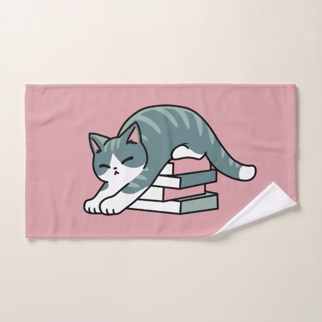 Curieux avec un livre et un chat - Lecture confort (Serviette à main)